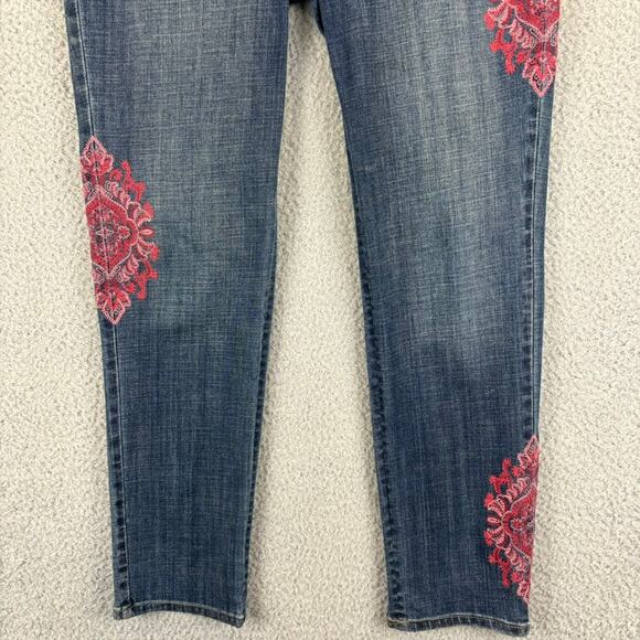 Chicos So Slimming Jeans XS Medallion Embroidered Girlfriend Ankle Pink Red 00R - Picture 4 of 12